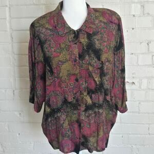 ​Vintage 90s Abstract Paisley Rayon Button Down Shirt & Pants Set┃Whimsigoth